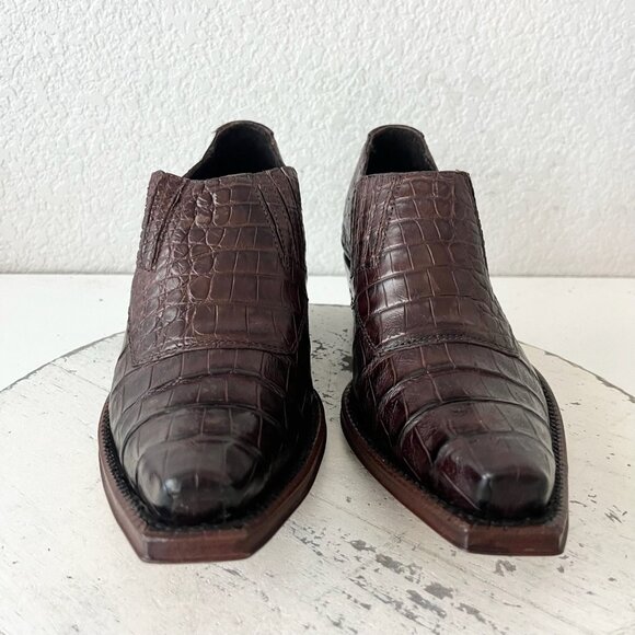 Rod Patrick Womens Brown Loafers 6C Caiman Leather Western Boots Slip On Shoes - Picture 5 of 11